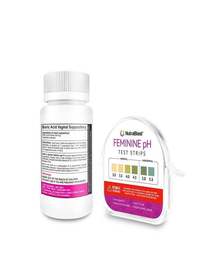 NutraBlast Boric Acid Vaginal Suppositories 600mg (30 Count) Bundle with Feminine pH Test Strips 3.0-5.5 (100 Tests Roll) | Monitor Intimate Health | Accurate Women’s Acidity & Alkalinity - Image 2